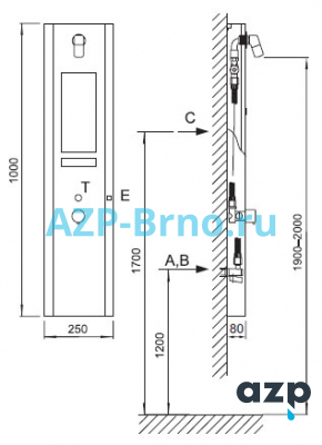 Душевая панель с пьезо кнопкой AUS 3P AZP Brno Чехия (фото, схема)